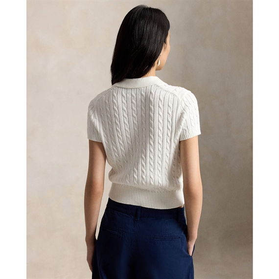 Polo Ralph Lauren Cable-Knit Cropped Polo Shirt, HvidPolo Ralph Lauren Cable-Knit Cropped Polo Shirt, Hvid